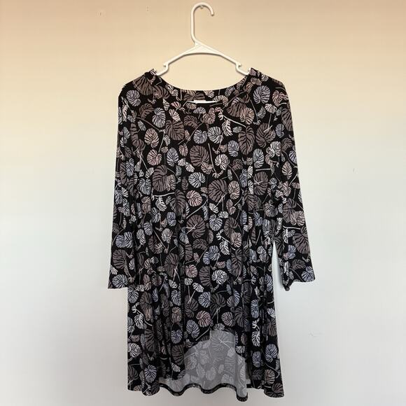 Anne Klein Womens Top XL Black Palm Leaf Colorful Coastal Flowy Modest Spring - Picture 1 of 5